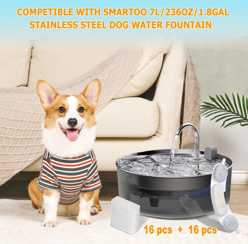 OUPUSES 12 Pack Dog Water Replacement Filters Compatible with Smartoo 7L / 236oz / 1.8Gal Stainless Steel Dog Water Fountain, Pet Dog Fountain Filter Replacement,12 Filters + 12 Sponge - Image 3